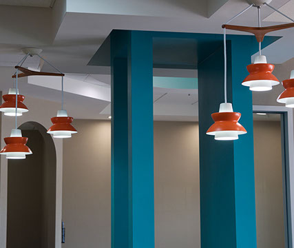 artistic photo of lights and beams in our office